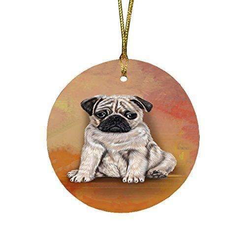 Pugs Puppy Dog Round Christmas Ornament