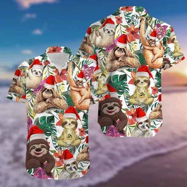 Funny Sloth Merry Christmas Aloha Hawaii Shirts Unisex Ha172