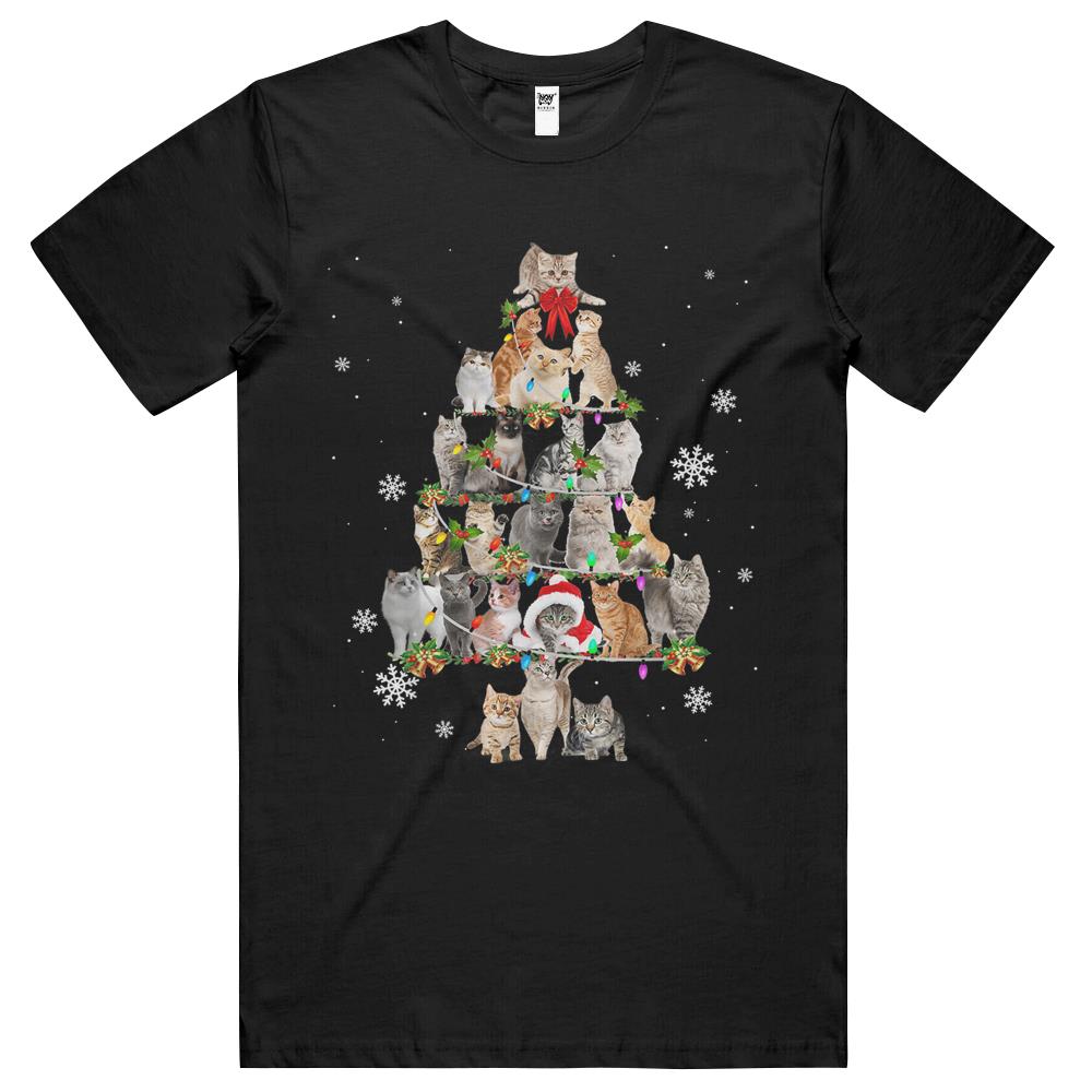 Cute Cats Kitten Christmas Tree Animal Lover Xmas Lights Merry Christmas T Shirts