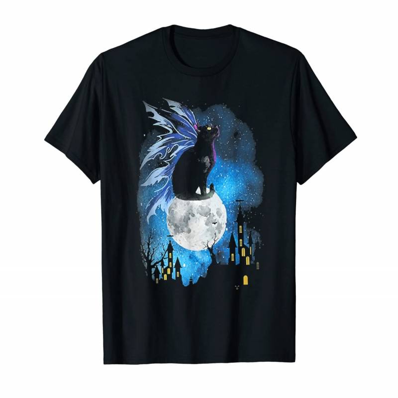 Womens Animal Gift Moon Silhouette Cat T-shirt