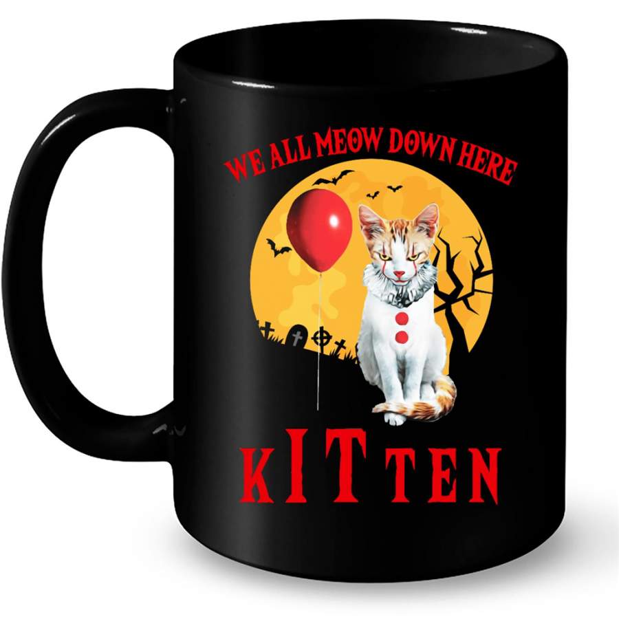 We All Meow Down Here Kitten Clown Halloween B – Full-Wrap Coffee Black Mug