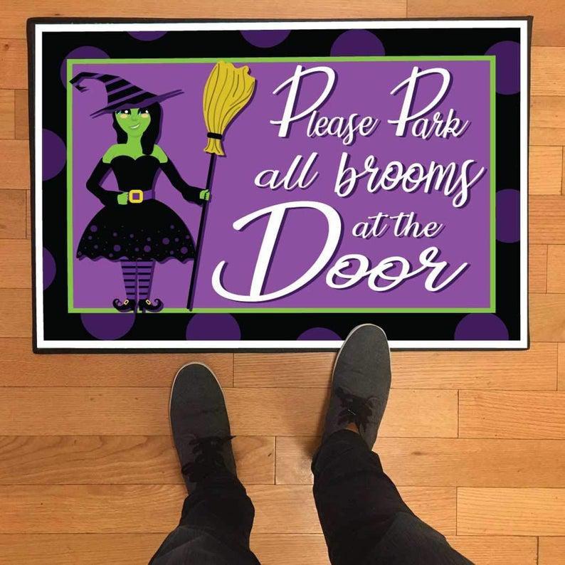 Please Park Witch Brooms At The Door Halloween Doormat Indoor And Outdoor Mat Entrance Rug Funny Home Decor Closing Gift Gift For Friend Family Gift Idea