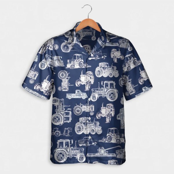 Tractor Pattern White And Blue Hawaii Shirt Ha83892