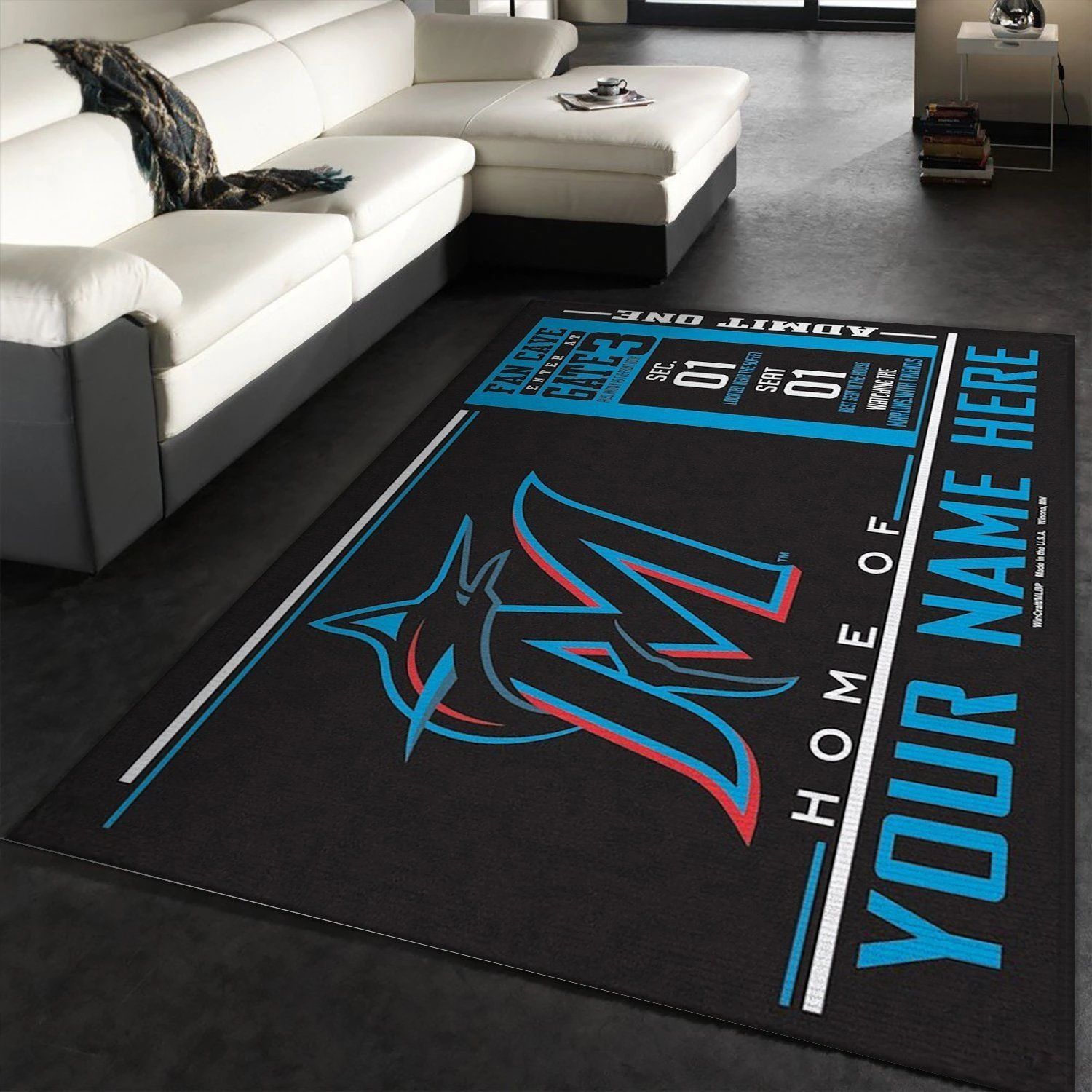 Customizable Miami Marlins Wincraft Personalized Area Rug, Living Room Rug, Christmas Gift Us Decor