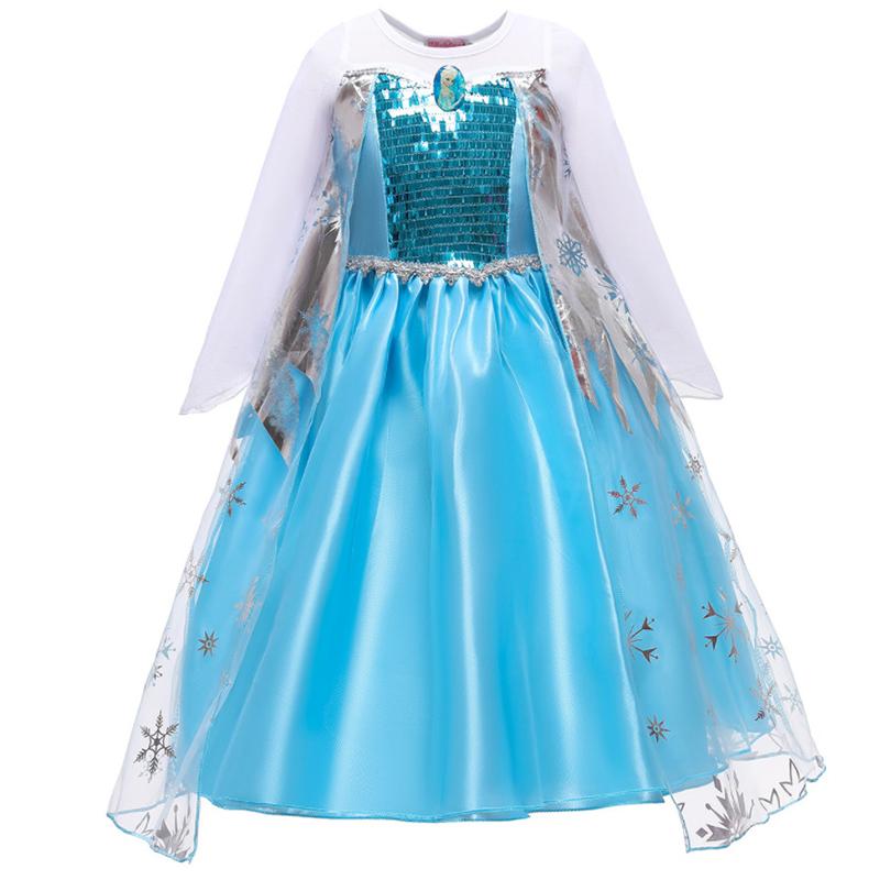 2022 New DisneyFrozen Anna Elsa PrincessSpring and Autumn Dress Girls Birthday Party Tulle Ball Charm Coronation Cosplay Garment alx