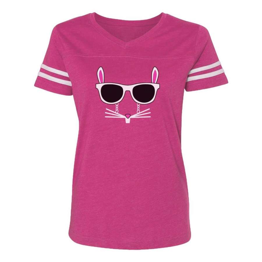 Easter Bunny – Cool Glasses Rabbit Face Women Football Jersey T-Shirt