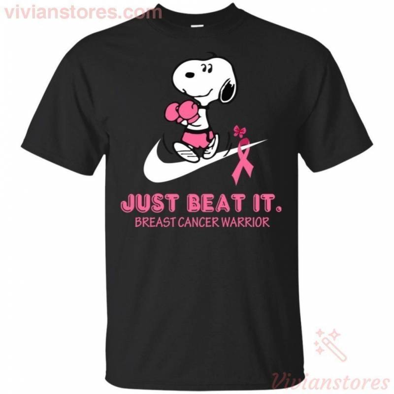 Snoopy Just Beat It Breast Cancer Warrior Pink Ribbon T-shirt HT207