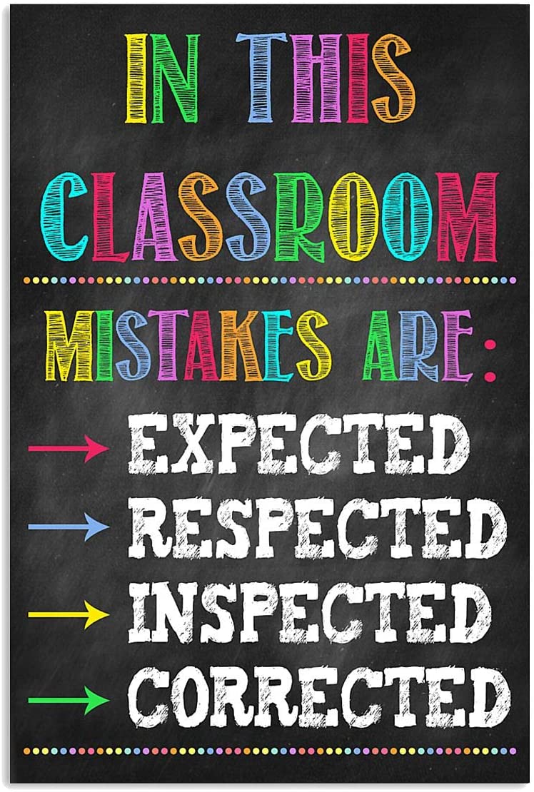 Teacher In This Classroom Mistake Are Expected Respected Inspected Corrected Wall Art Hanging Poster Painting Paper Photography Watercolor Living, Classroom, Home Decor, No Frame