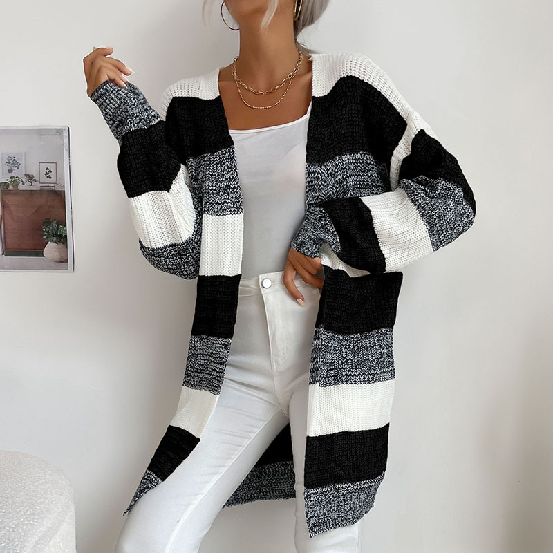 2022 New Spring Autumn Knitted Warm Women’s Sweater Long Sleeve Cardigan Harajuku Coat Vintage Fashion Striped Loose Top Female alx