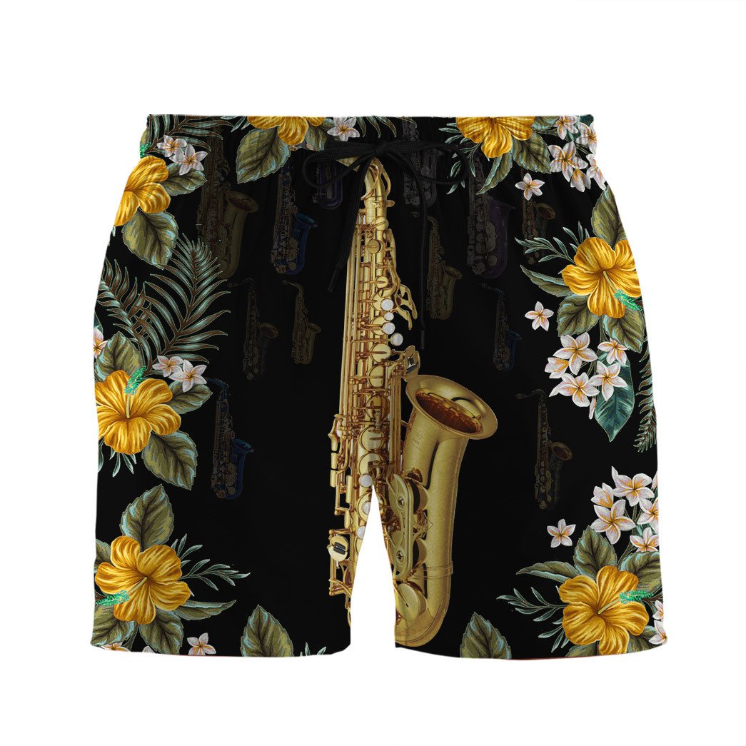 Gearhumans Gearhuman Saxophone Hawaiian Custom Beach Shorts Swim Trunks Ha7103