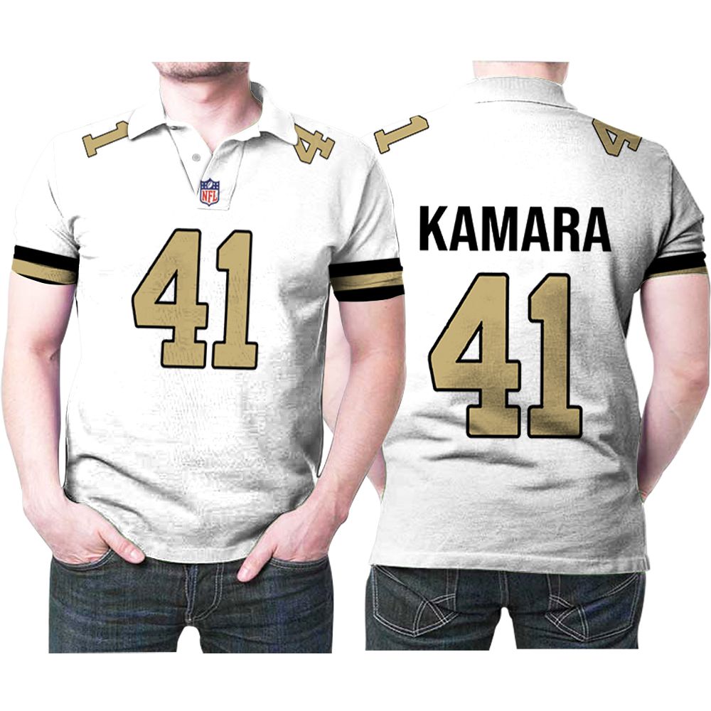 New Orleans Saints Alvin Kamara 41 White Alternate Game Jersey Style Gift For Saints Fans Polo Shirt All Over Print Shirt 3D T-Shirt