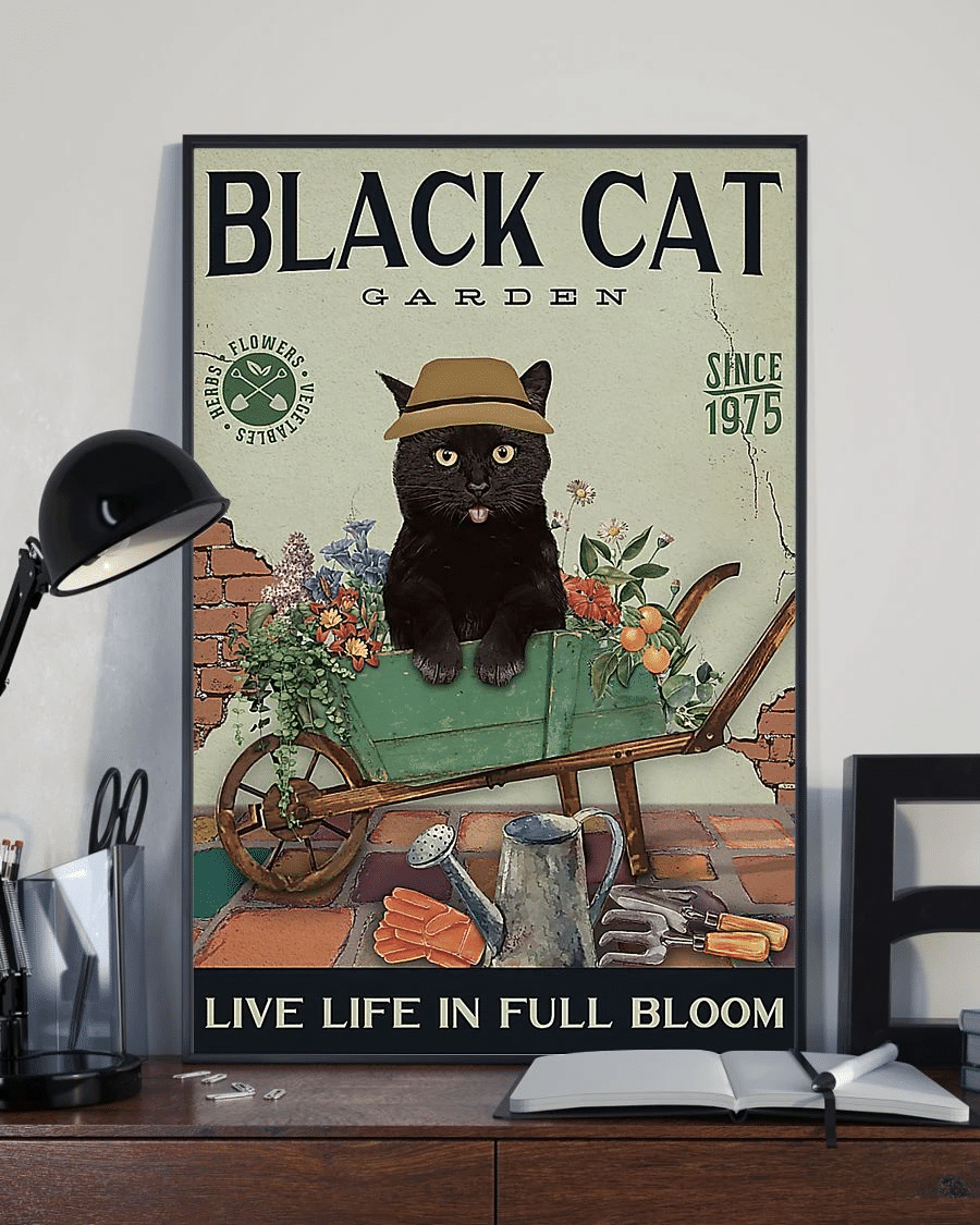 Black Cat Garden Poster Canvas – Live Life In Full Bloom Vintage Room Home Decor Funny Home Decor Wall Art Evg80112