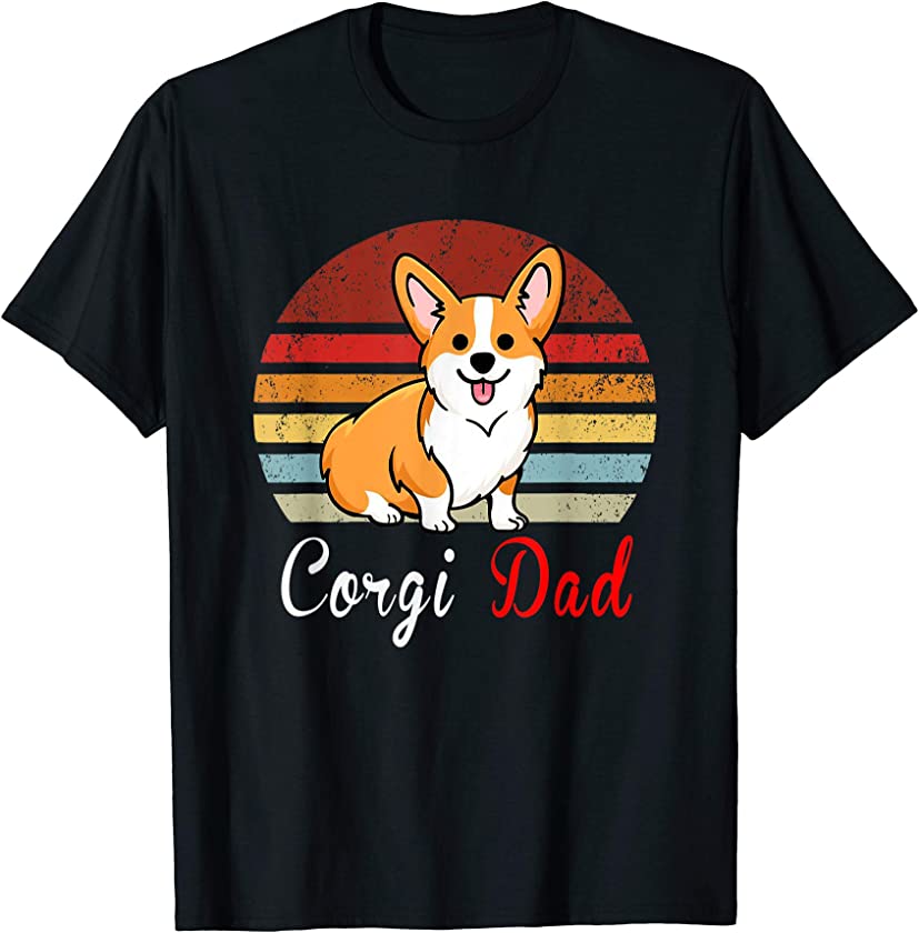 Vintage Retro Corgi Dog Love-r Dad Mom, Boy Girl Funny T-Shirt