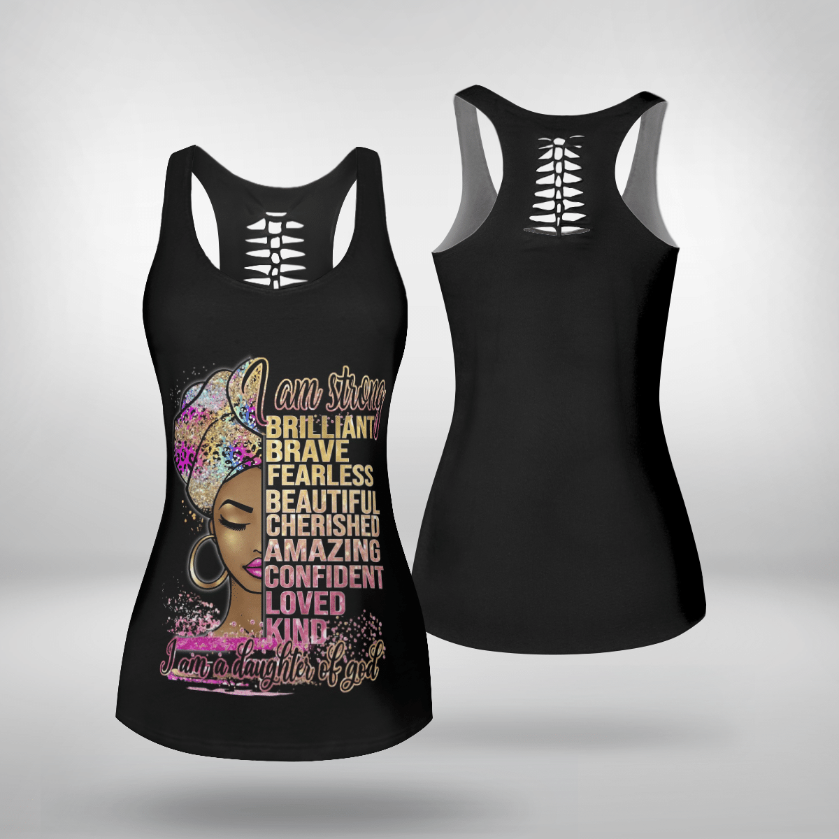Hollow Tank Top For Girl Black Girl I Am A Daughter Of God All Over Print 3D Legging Set