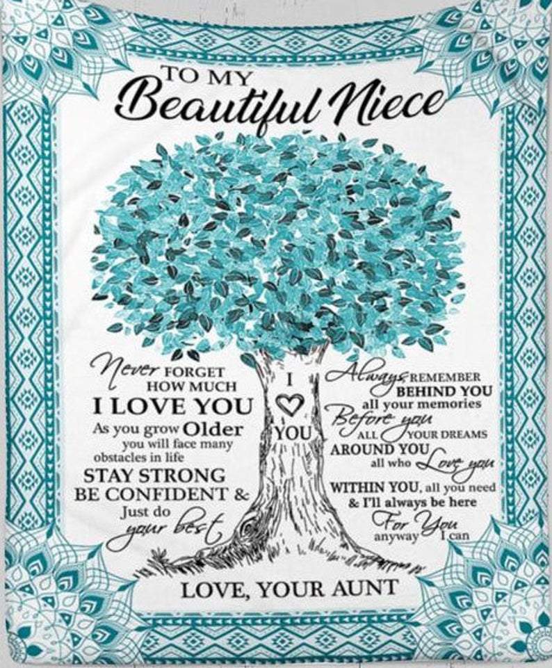 To My Beautiful Niece From Aunt, Meaning Gift Idea Tree Fleece Blanket