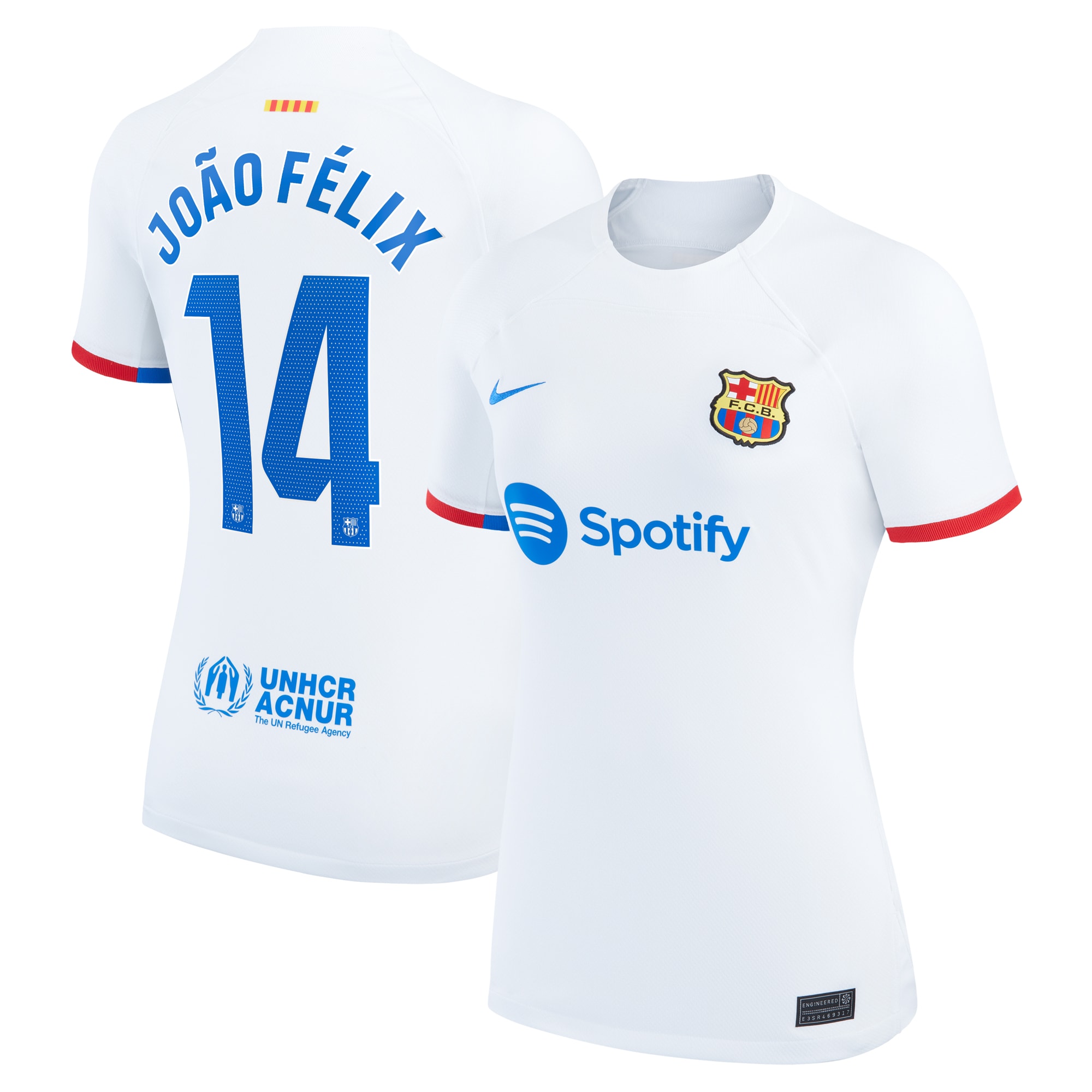 João Félix Barcelona Women's 2023/24 Away Stadium Replica Player Jersey – White