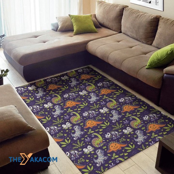 Cute Dinosaur In Halloween Patterns Rectangle Area Rug Floor Decor