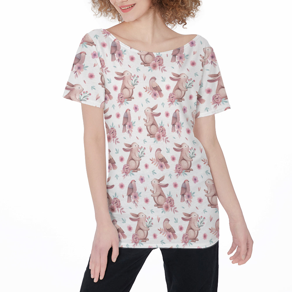 Painted Brown Bunny Off Shoulder T-Shirt