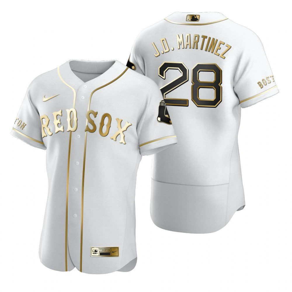 Boston Red Sox #28 J.d. Martinez MLB Golden Brandedition White Jersey Gift For Red Sox Fans