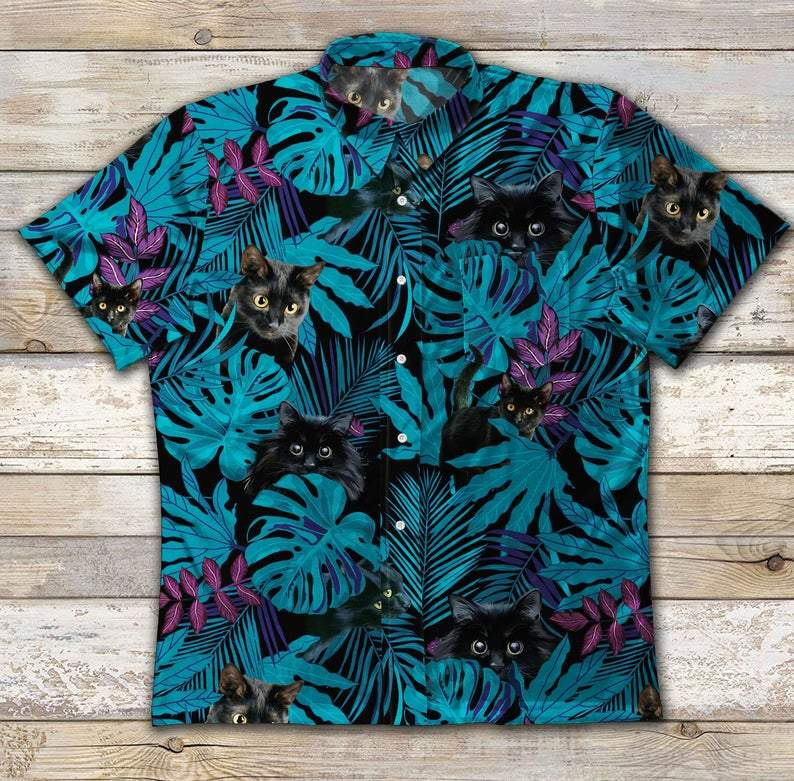 Black Cat Hawaii Unisex Print Aloha Short Sleeve Casual Shirt Ha100511