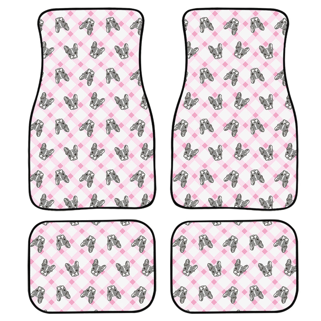 Pink Boston Terrier Plaid Print Front And Back Car Floor Mats, Front Car Mat