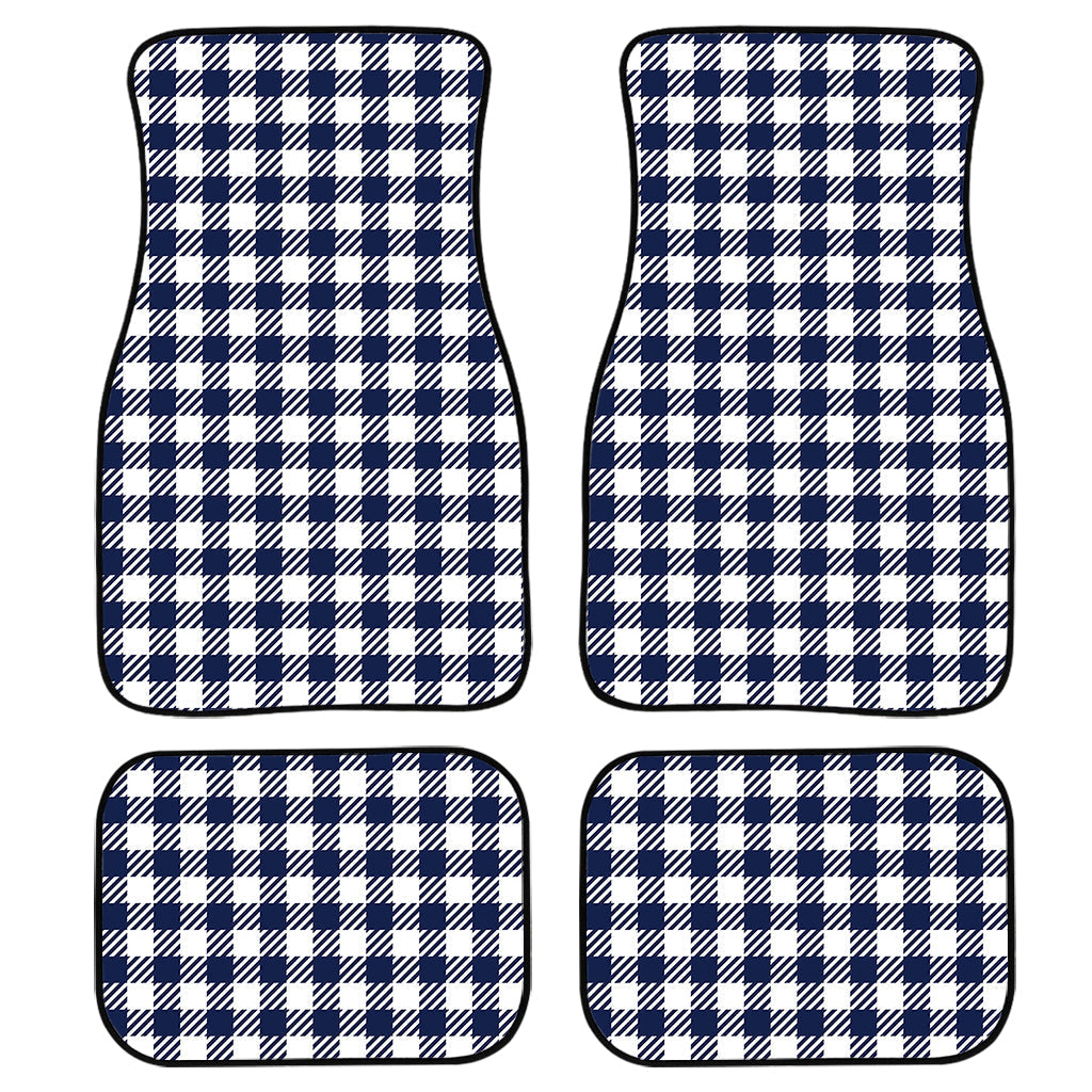 Navy And White Gingham Pattern Print Front And Back Car Floor Mats, Front Car Mat