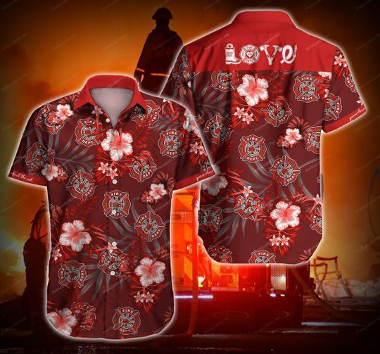 Firefighter Redd Love Red Hawaii Graphic Print Short Sleeve Hawaii Casual Shirt Ha63361