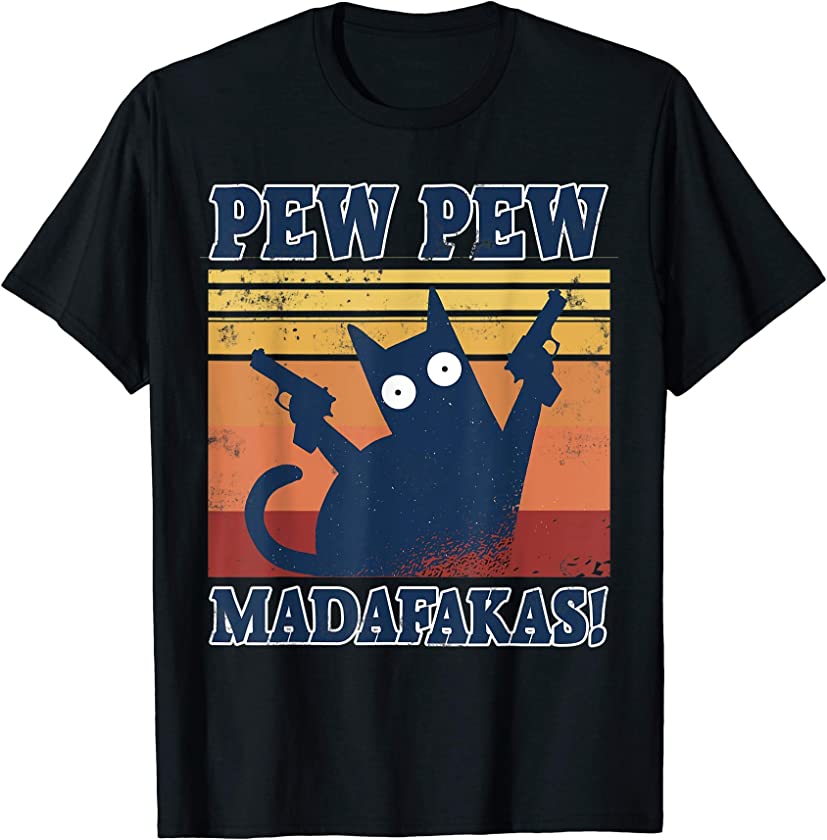 Cat Pew Madafakas Vintage Crazy Cat New Funny Graphic T-Shirt