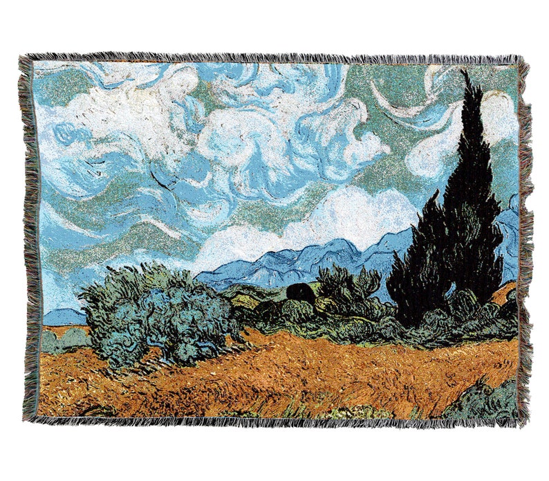 Wheat Field With Cypress Van Gogh Vintage Retro Style Couch Sofa Blanket,  Woven Throw Blanket Home Decor