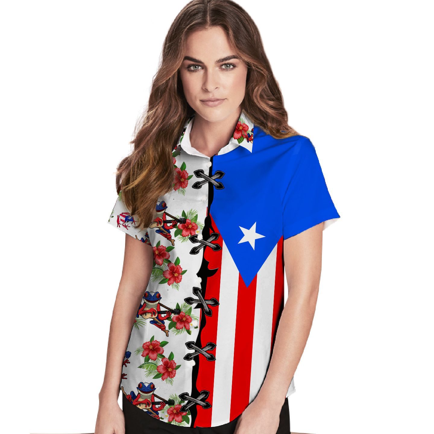 Beach Shirt Puerto Rico Flag Hibiscus Coqui Frog Women Hawaiian Shirt For Puerto Ricans Or Boricua