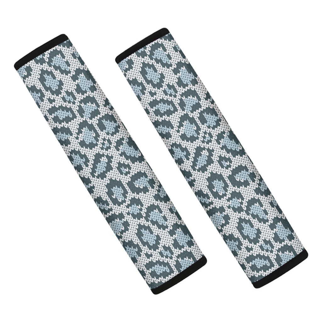 Snow Leopard Knitted Pattern Print Car Seat Belt Covers