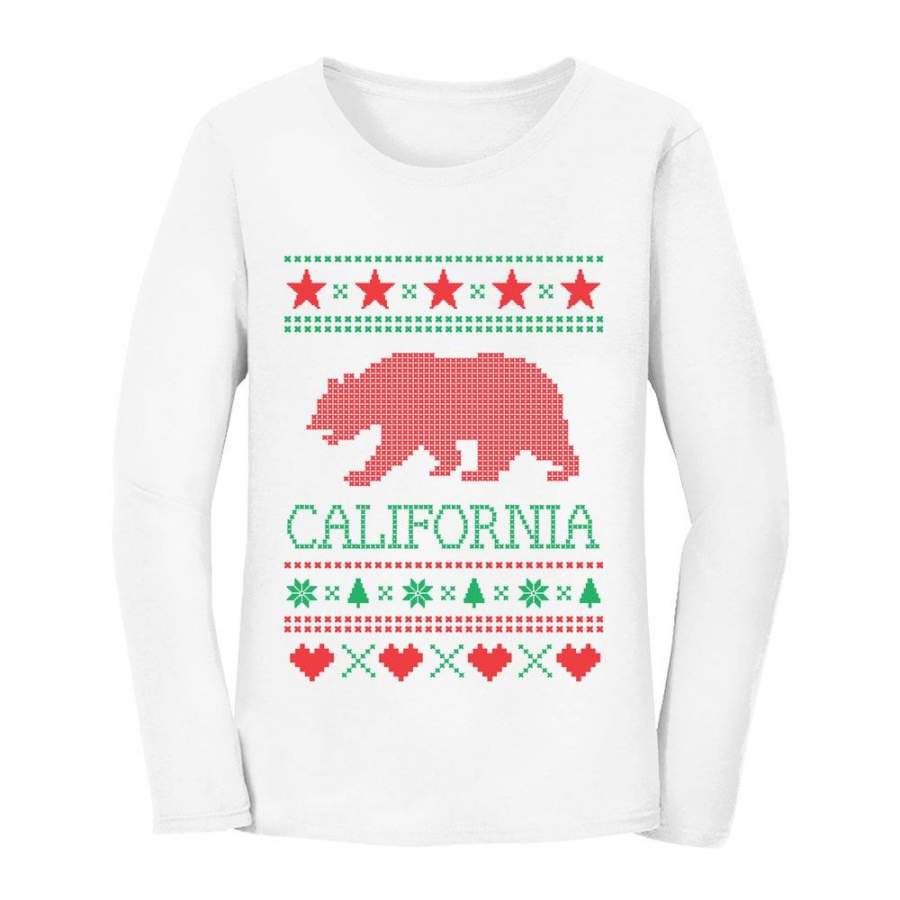 California Republic Bear Ugly Christmas Sweater Women Long Sleeve T-Shirt