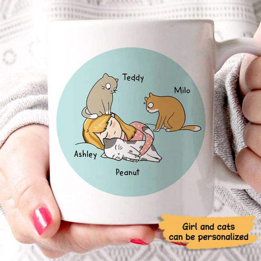 Girl Sleeps With Cats Personalized Mug