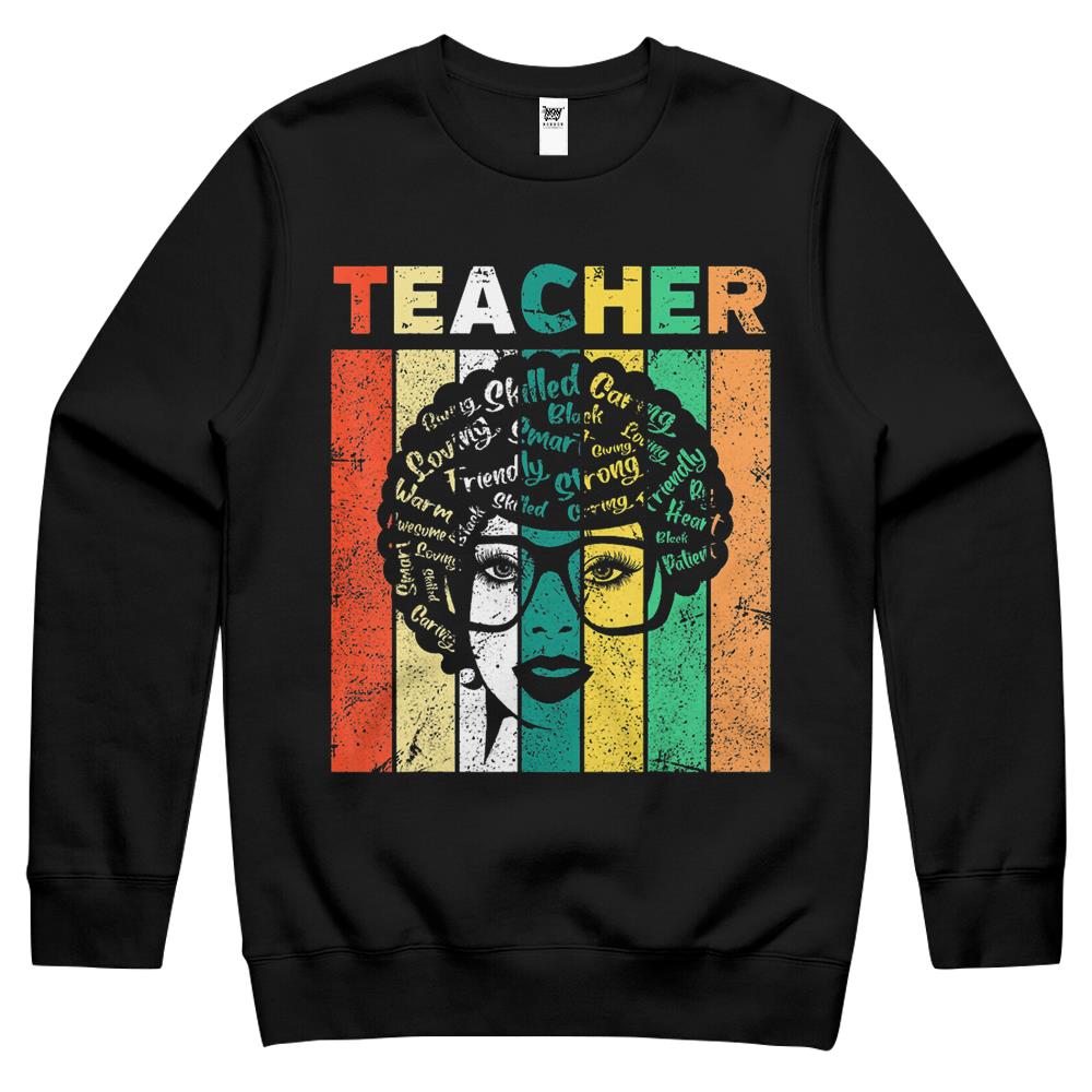 Black Woman Teacher Afro Retro Black History Month Gift Crewneck Sweatshirt