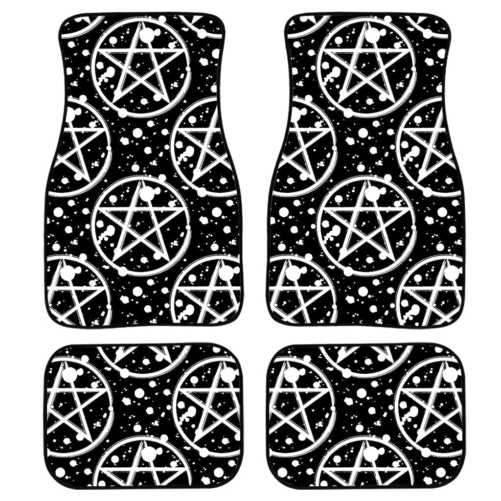 Black And White Wicca Pentagram Print Front And Back Car Floor Mats, Front Car Mat