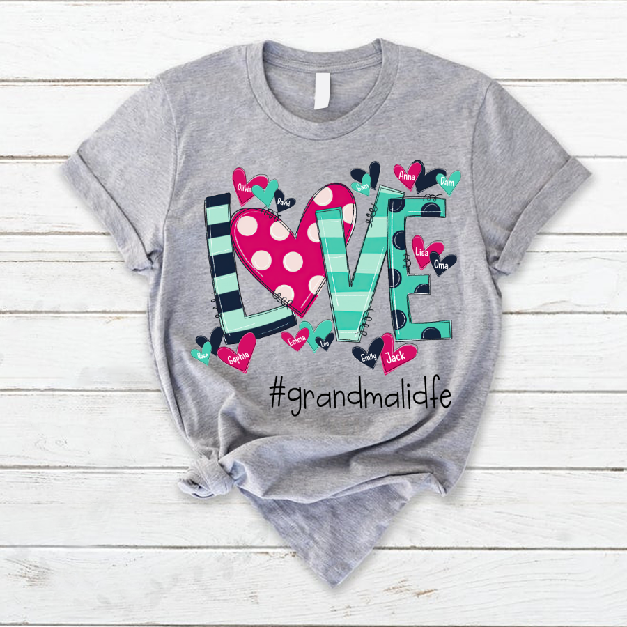 Valentines Love Grandma Custom Names T-Shirt