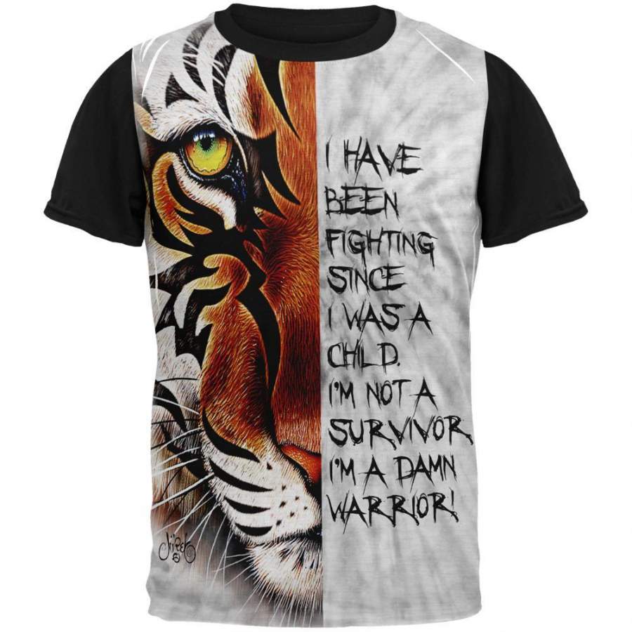 Child Warrior Survivor Inspiration Tiger Adult Black Back T-Shirt