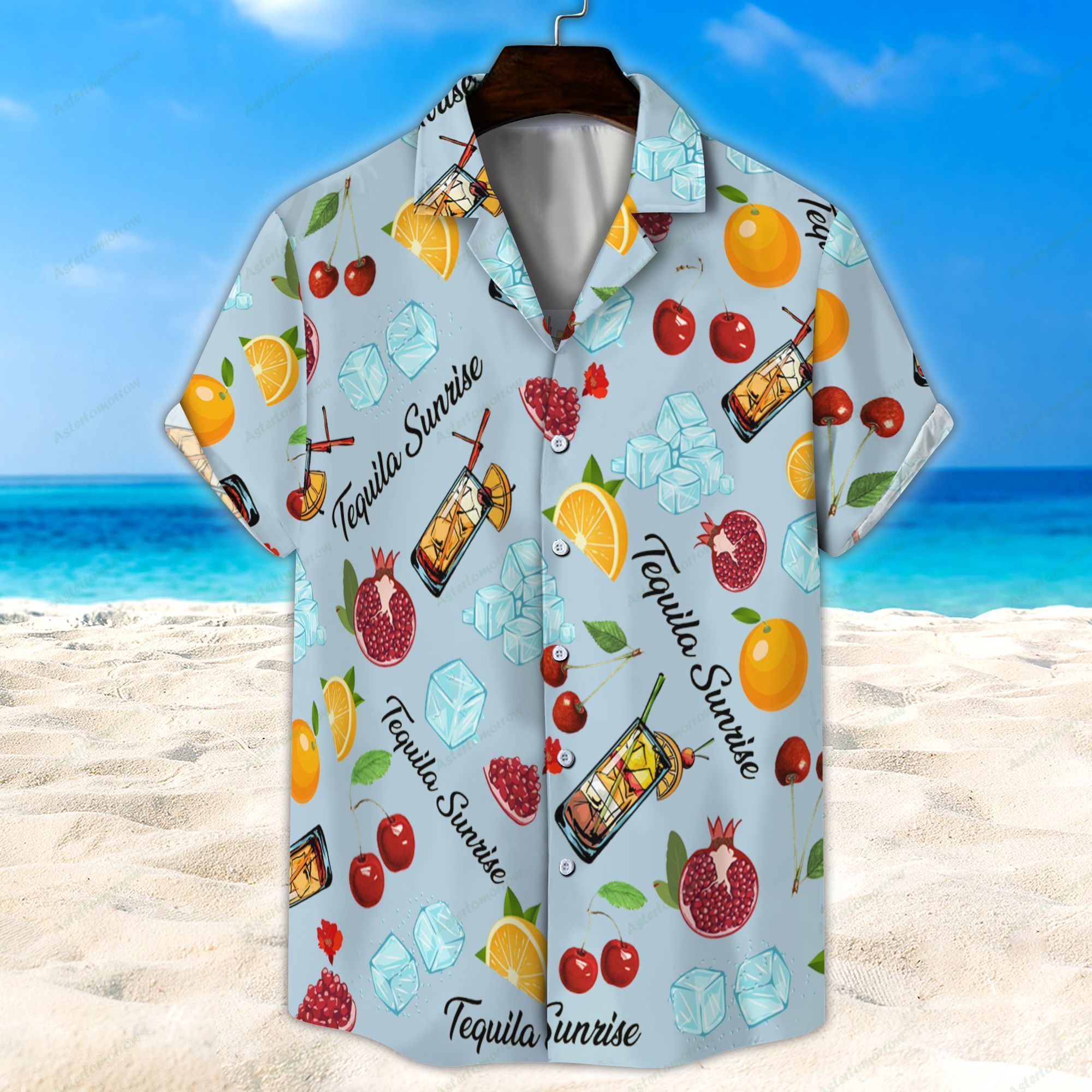 Tequila Sunrise Light Blue Unisex Hawaiian Shirt Beach Cocktail Hawaiian Ha81343