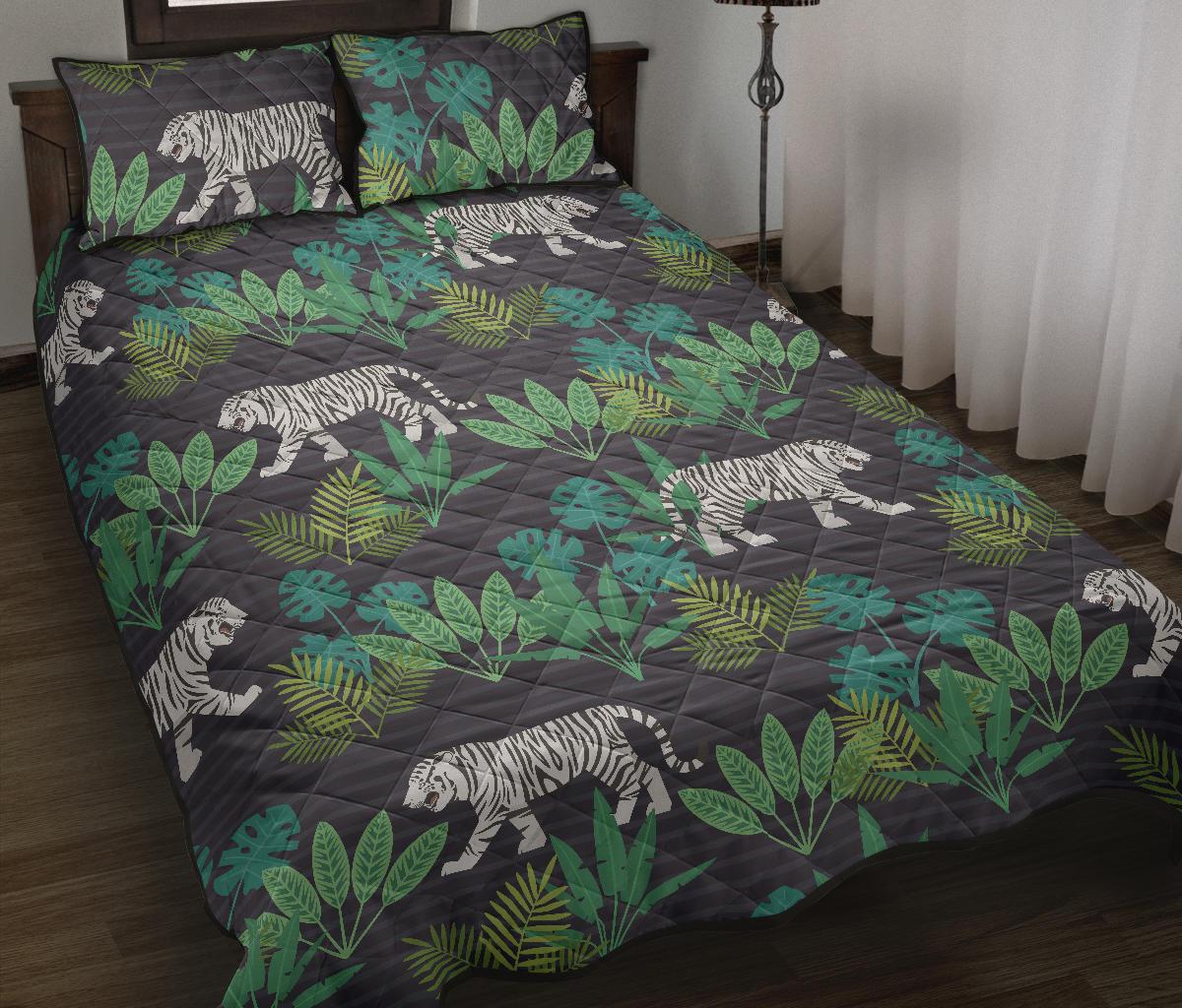 white bengal tigers tropical plant Quilt Bed Set