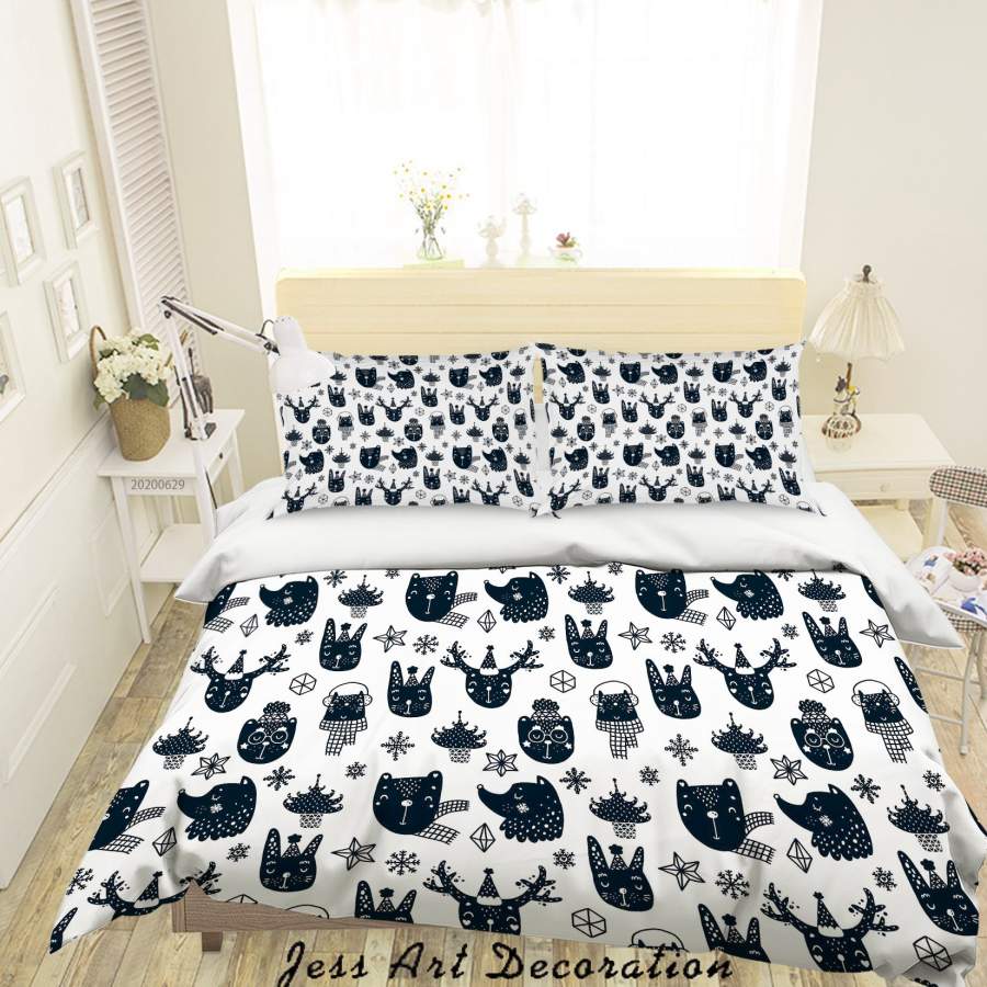 3D White Black Animal Star Snowflake Quilt Cover Set Bedding Set Duvet Cover Pillowcases SF82