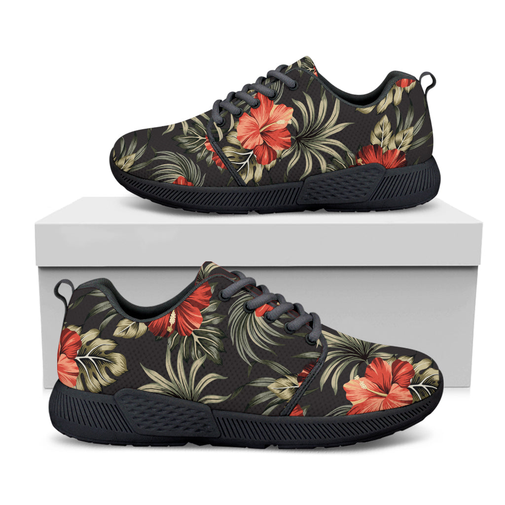 Vintage Tropical Hibiscus Floral Print Black Athletic Shoes