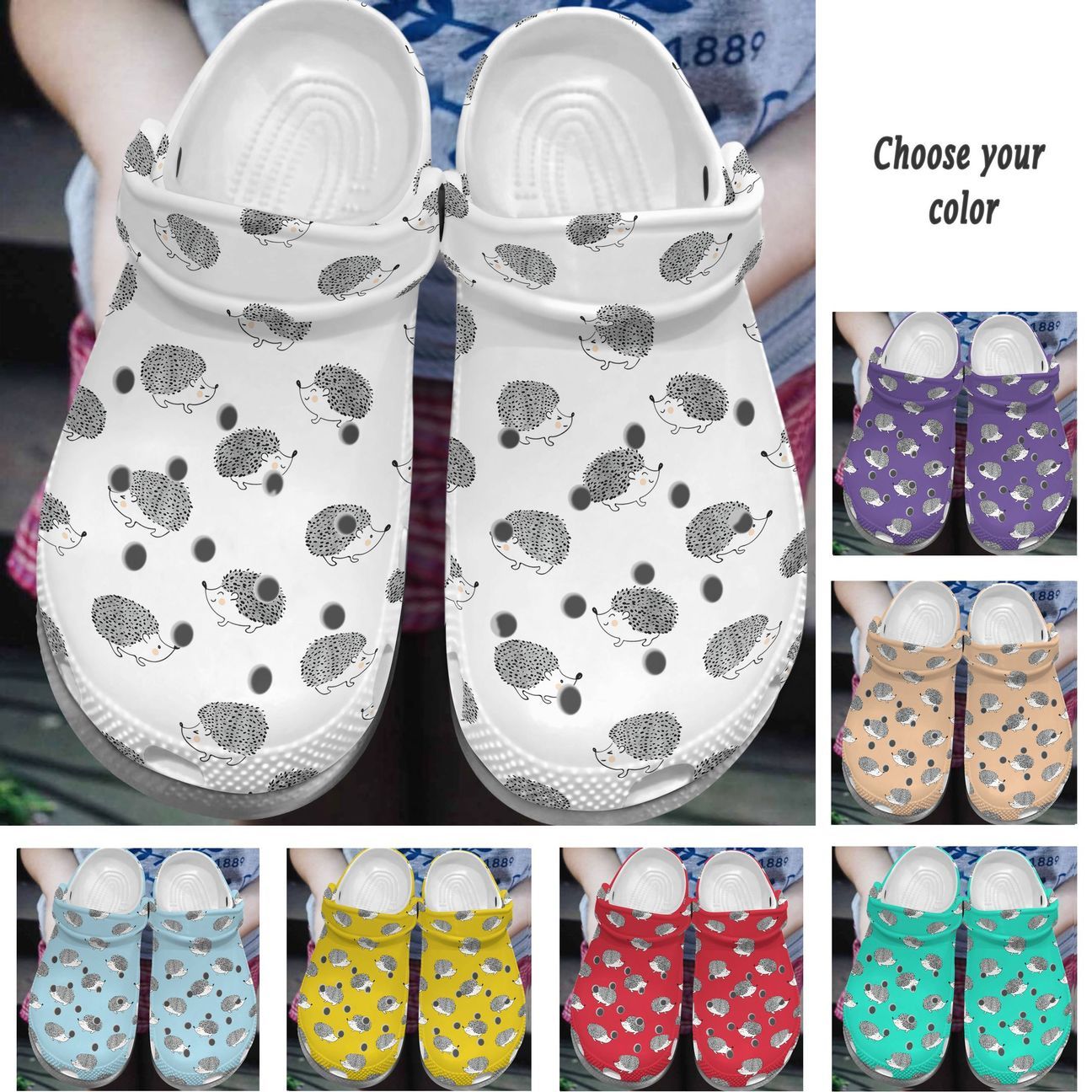 Hedgehog Personalize Clog, Custom Name, Text, Fashion Style For Women, Men, Kid, Print 3D Hedgehog Pattern