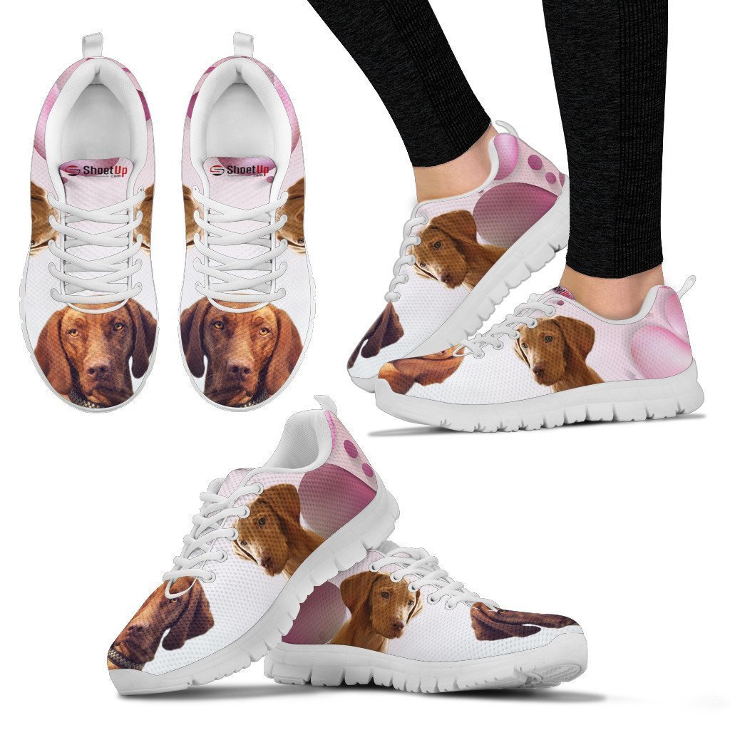 Vizsla Pink White Print Sneakers Running, Sneaker Personalized Shoes Custom Name, Text For Women, Men