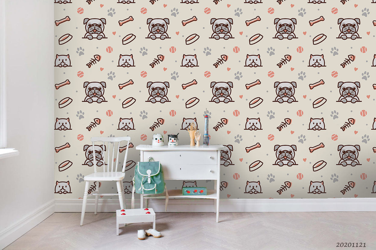 3D Cartoon Animal Dog Bone Wall Mural Wallpaper Lqh 86