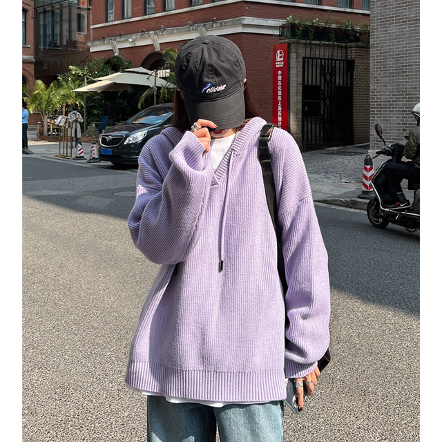 Women Beige Sweater Hooded Korean Fashion Leisure Lazy Wind Loose Winter New Long Sleeve Thickening Warm Knitting Pullover alx