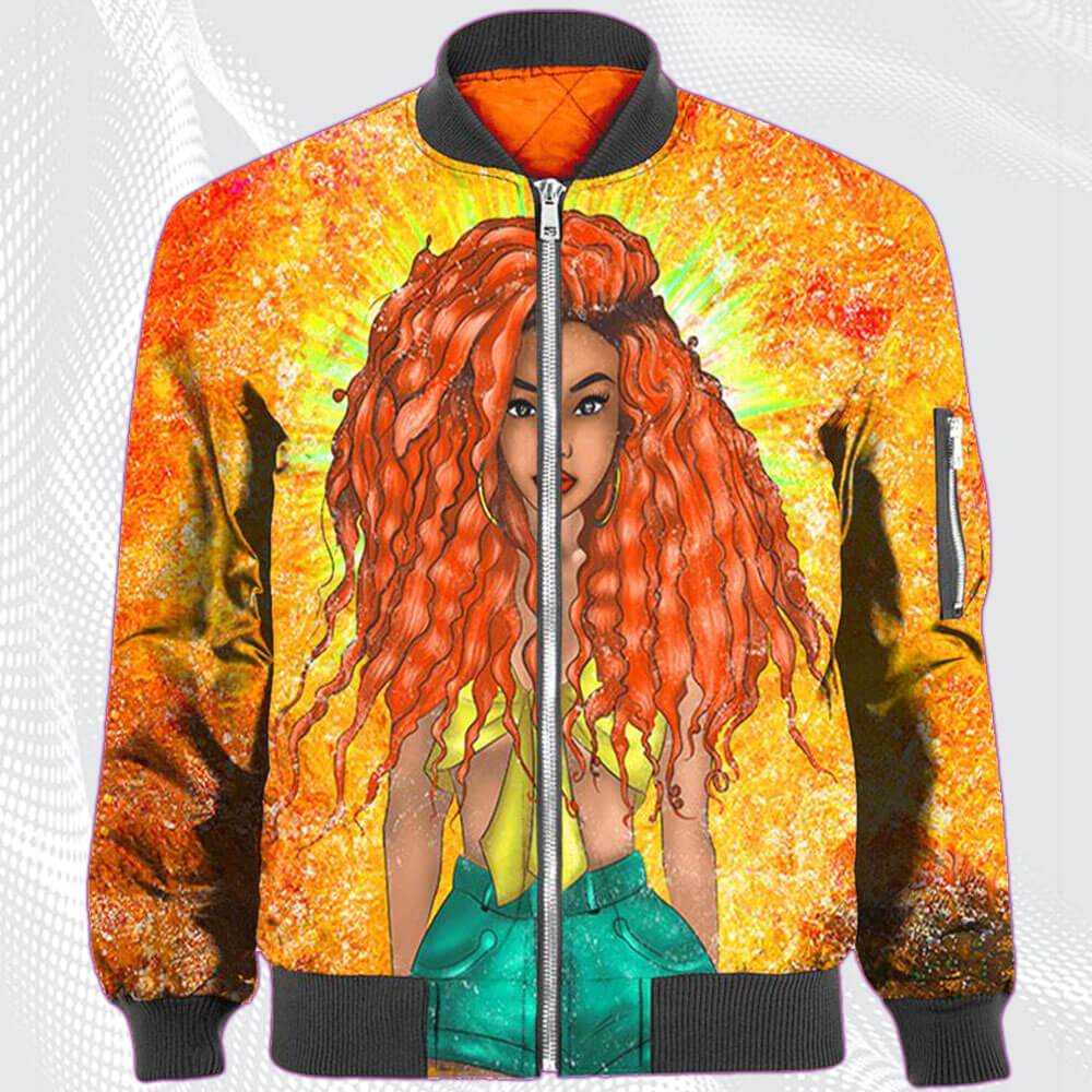 African American Hoodies Cute Afro American Woman Orange Long Curly Hair Cute Girl All Over Print Womens Hooded Sweatshirt African Print