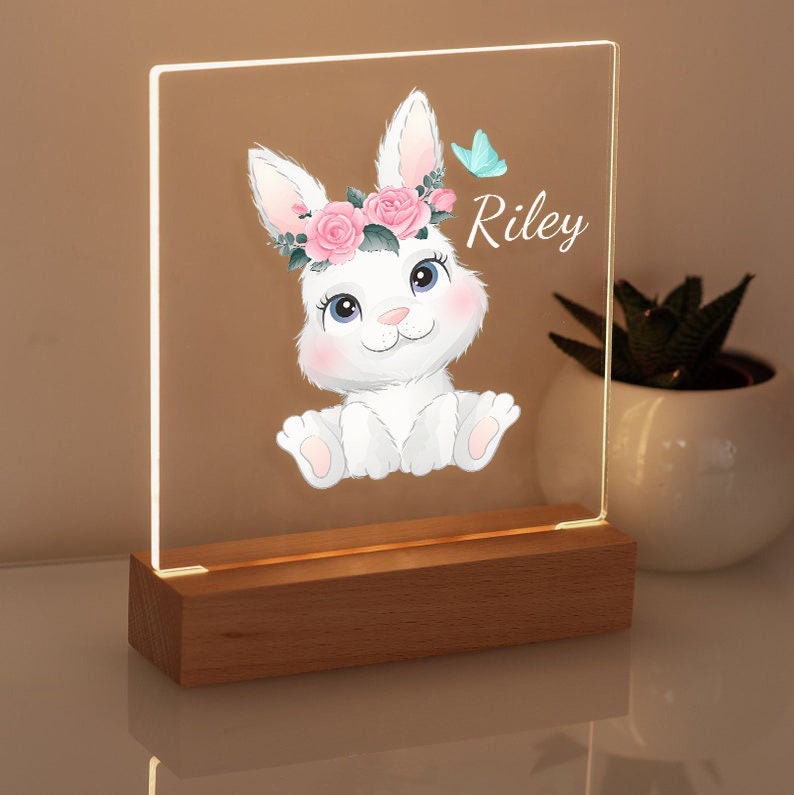 Personalized LED Funny Rabbit Name Night Light for Kids – Custom Kids Nursery Decor Name Night Light – Best Gifts for Kids, boys & Girls