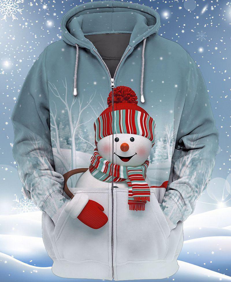 Cute Snowman Design Gift For Christmas Holiday 3D Zipper Hoodie