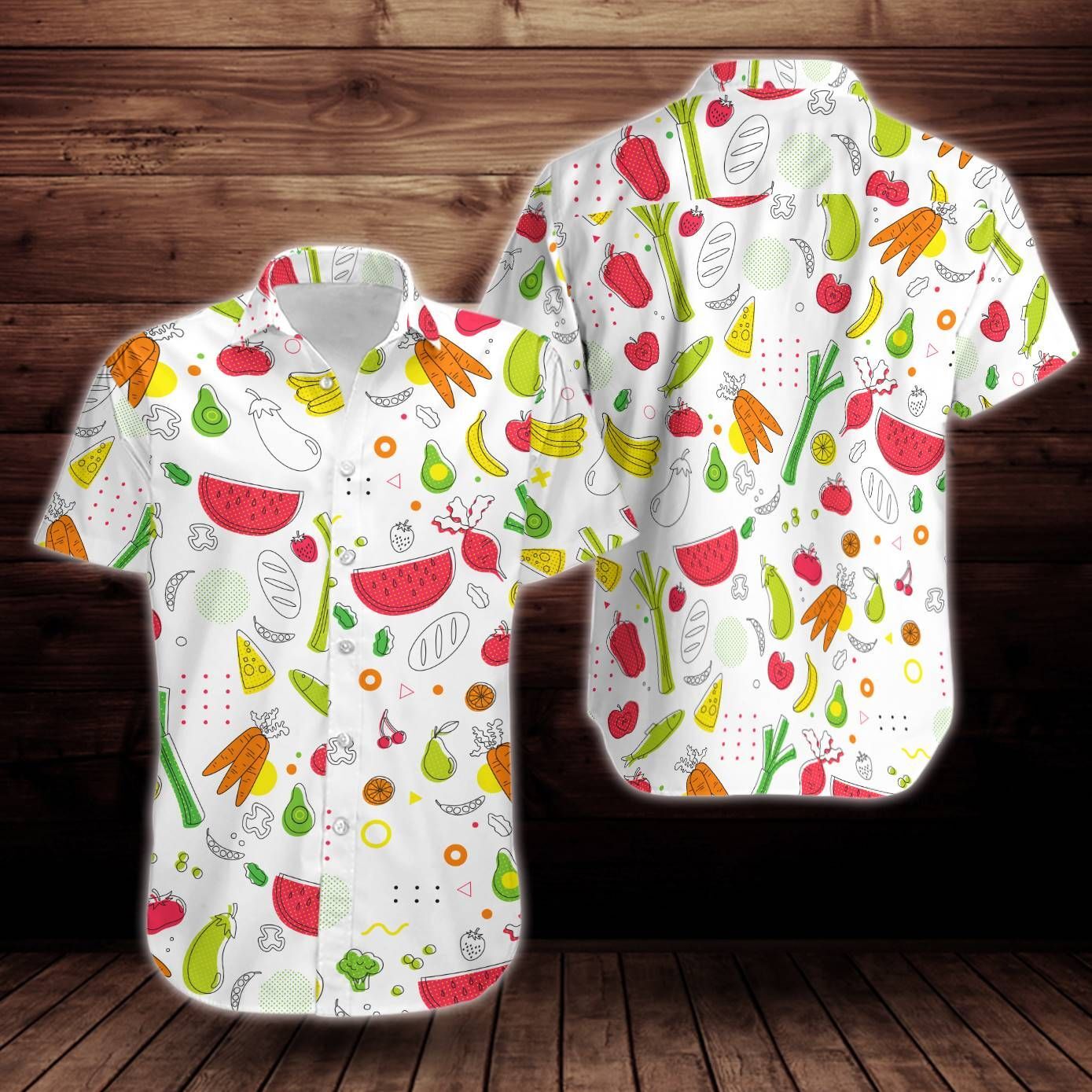 Vegetables And Fruits Pattern Print Design Flower Short Sleeve Hawaiian Shirt