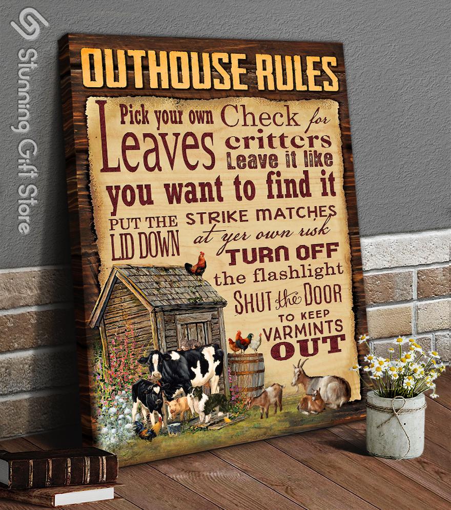 Stunning Gift Farm Animals Outhouse Rules Canvas Print For Farmhouse Decor